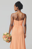 Sunset Sheath Spaghetti Straps Long Junior Bridesmaid Dress with Ruffles