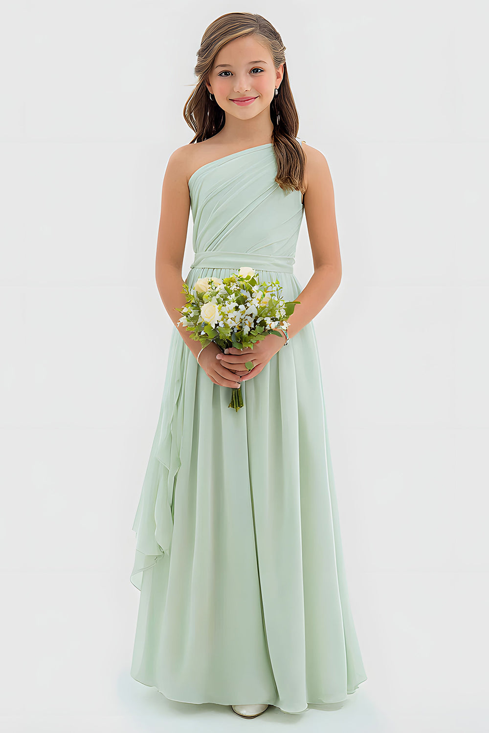 WEDTREND Women Sage Green One Shoulder Junior Bridesmaid Dress A-Line Chiffon Long Wedding Guest Dress WEDTREND Women Sage Green One Shoulder Junior Bridesmaid Dress A-Line Chiffon Long Wedding Guest Dress