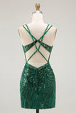 Sparkly Dark Green Bodycon Corset Tie Back Sequin Short Homecoming Dress