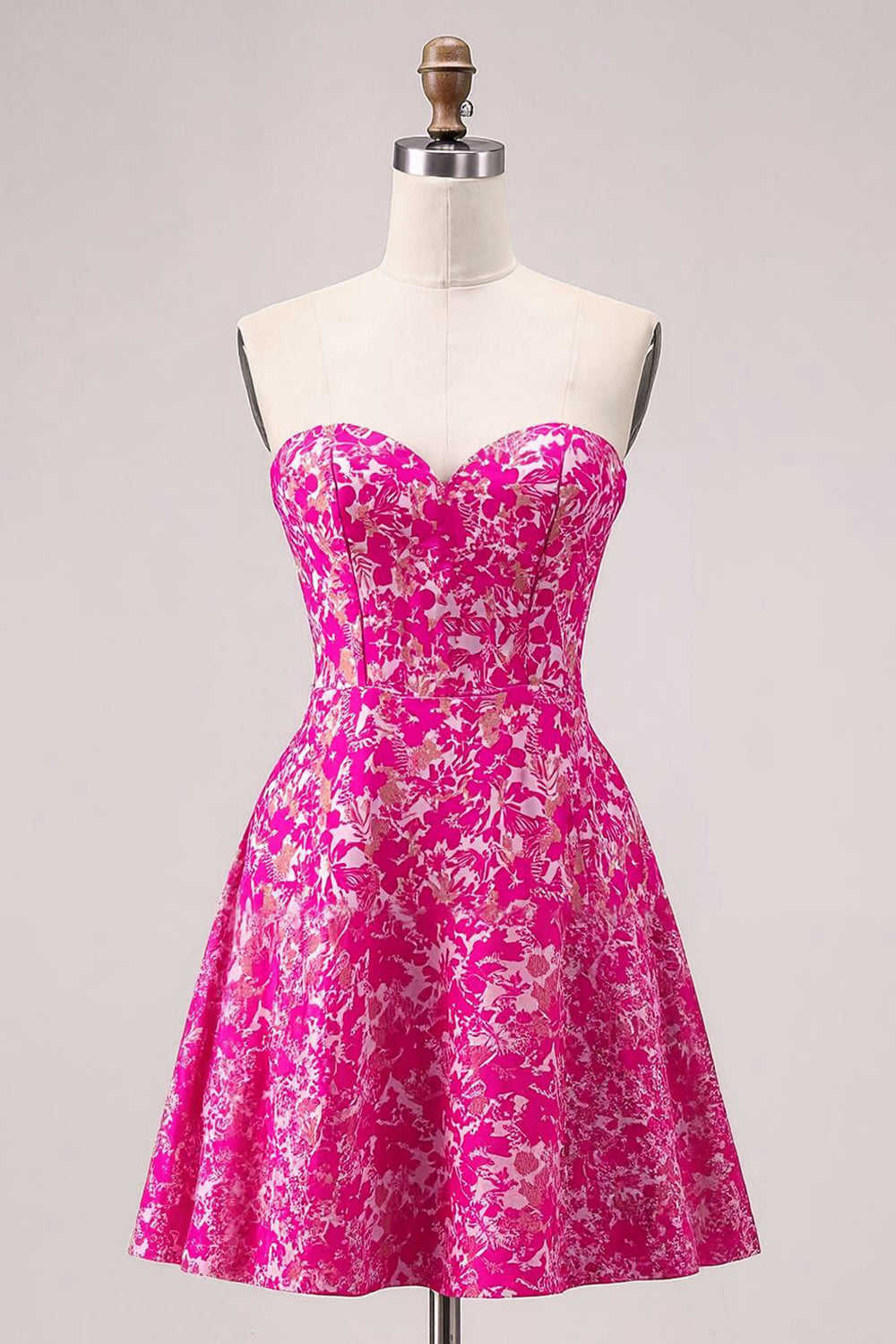 WEDTREND Women Strapless Mini Homecoming Dress Fuchsia Floral A Line Satin Cocktail Dress WEDTREND Women Strapless Mini Homecoming Dress Fuchsia Floral A Line Satin Cocktail Dress