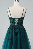 Dark Green A Line Spaghetti Straps Mini Lace Up Homecoming Dress with Sequins