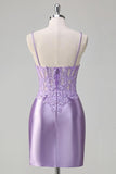 Lilac Tight Spaghetti Straps Corset Homecoming Dress with Slit