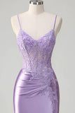 Lilac Tight Spaghetti Straps Corset Homecoming Dress with Slit