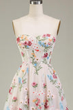 Ivory Flower A-Line Strapless Corset Homecoming Dress with Embroidery