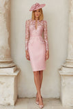 Lace Blush Pink Sheath Stretch Satin Mother of the Bride Dress
