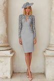 Lace Blush Pink Sheath Stretch Satin Mother of the Bride Dress