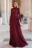 Burgundy Lace A-Line High Neck Ruched Mother Of Bride Dress