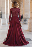Burgundy Lace A-Line High Neck Ruched Mother Of Bride Dress