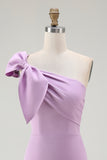 Cute Lilac Bodycon One Shoulder Mini Homecoming Dress with Bow