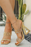 Gold Rhinestone Embellished Block Heel Sandals