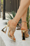 Gold Rhinestone Embellished Block Heel Sandals