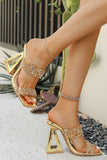 Gold Rhinestone Embellished Block Heel Sandals