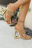 Gold Rhinestone Embellished Block Heel Sandals