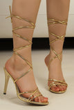 Golden Strappy Lace Up High Heel