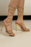 Golden Strappy Lace Up High Heel