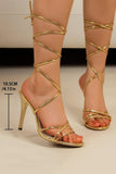 Golden Strappy Lace Up High Heel