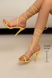 Golden Strappy Lace Up High Heel