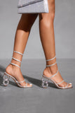 Sparkly Silver Open Toe Hige Heel Sandals