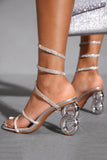 Sparkly Silver Open Toe Hige Heel Sandals