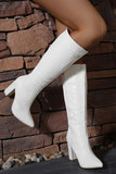 Chic White Knee-High Block Heel Boots with Pointed Toe