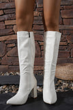 Chic White Knee-High Block Heel Boots with Pointed Toe