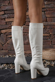 Chic White Knee-High Block Heel Boots with Pointed Toe