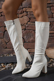 Chic White Knee-High Block Heel Boots with Pointed Toe