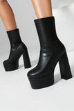 Trendy Black Platform Ankle Boots with Chunky High Block Heel