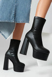 Trendy Black Platform Ankle Boots with Chunky High Block Heel