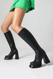 Sleek Black High-Heel Knee-High Boots with Chunky Block Heel and Side Zipper