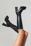 Sleek Black High-Heel Knee-High Boots with Chunky Block Heel and Side Zipper