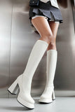 Sleek Black High-Heel Knee-High Boots with Chunky Block Heel and Side Zipper