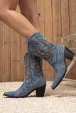 Vintage Western Denim Embroidered Pointed Toe Cowboy Boots