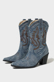 Vintage Western Denim Embroidered Pointed Toe Cowboy Boots