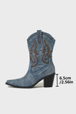 Vintage Western Denim Embroidered Pointed Toe Cowboy Boots