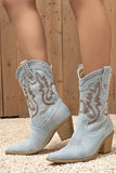 Vintage Western Denim Embroidered Pointed Toe Cowboy Boots