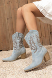 Vintage Western Denim Embroidered Pointed Toe Cowboy Boots