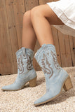 Vintage Western Denim Embroidered Pointed Toe Cowboy Boots