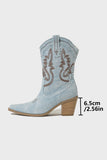Vintage Western Denim Embroidered Pointed Toe Cowboy Boots