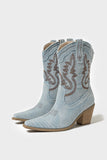 Vintage Western Denim Embroidered Pointed Toe Cowboy Boots