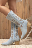 Denim Embroidered Mid-Calf Cowboy Boots