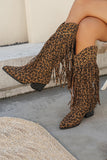 Black Fringe Studded Mid-Calf Cowboy Boots