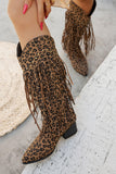 Black Fringe Studded Mid-Calf Cowboy Boots