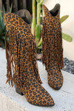 Black Fringe Studded Mid-Calf Cowboy Boots