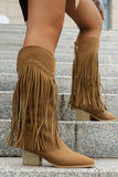 Black Fringe Studded Mid-Calf Cowboy Boots