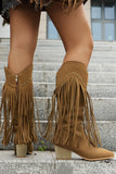 Black Fringe Studded Mid-Calf Cowboy Boots