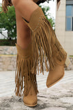 Black Fringe Studded Mid-Calf Cowboy Boots