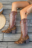 Brown Leopard Pointed Toe Chunky Heel Boots