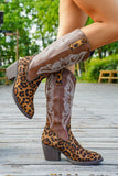 Brown Leopard Pointed Toe Chunky Heel Boots