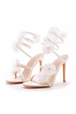 White Flower Ankle Strap Stiletto High Heel Wedding Shoes